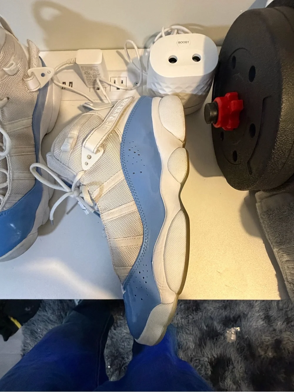 Jordan Men’s Light Blue and White Retro Sneakers